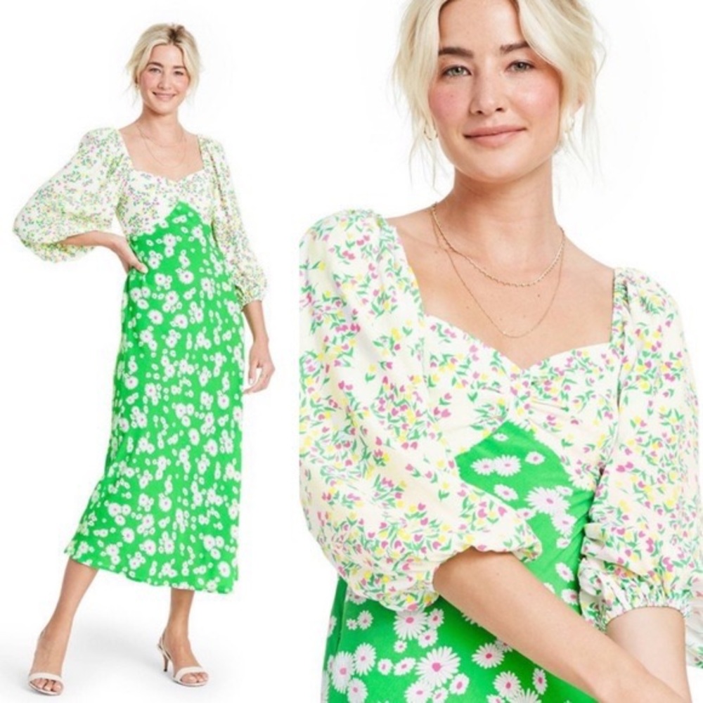 Rixo x Target Green and White Floral Maxi Dress